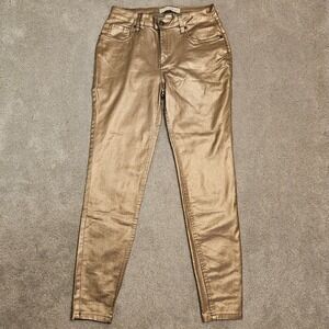 EST. 1946 Denim Metallic Gold Coated Skinny Jeans Women's Sz 8 Mid Rise Stretch